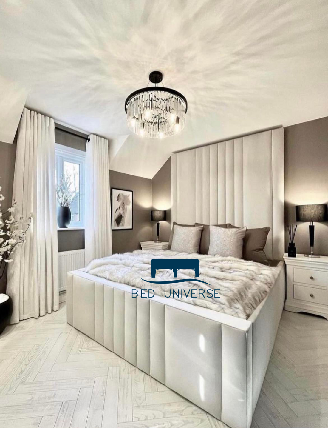 Lucian Panel Strip Line Fabric Upholstered Bed