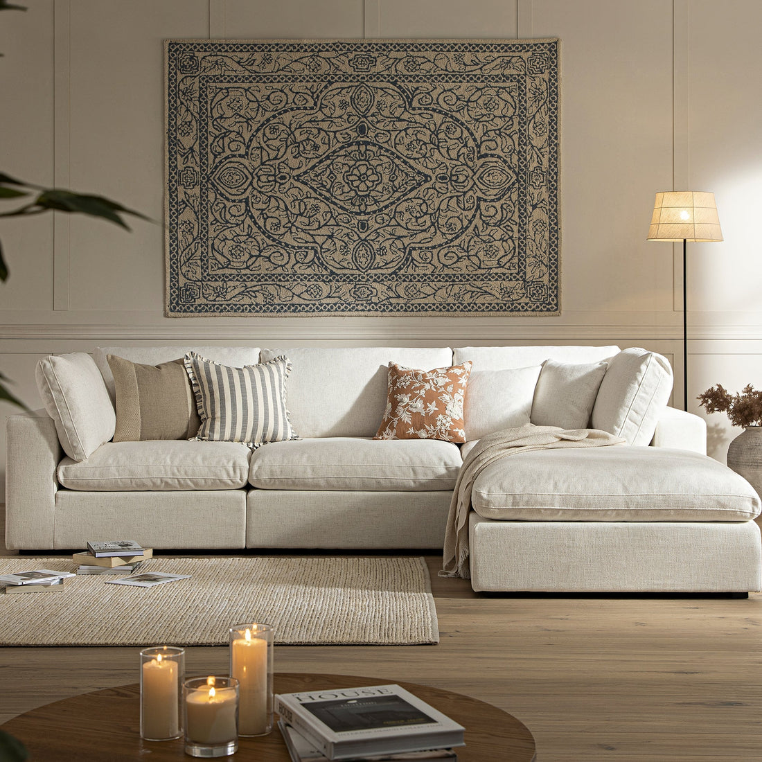 Lutyens Beige Linen Blend Modular Sofa 3-Piece Chaise