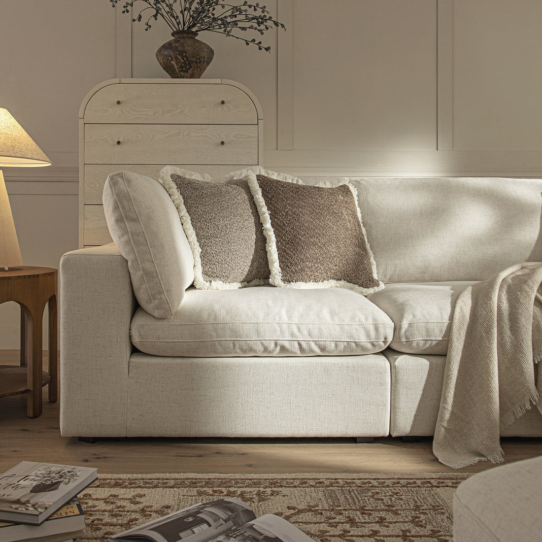 Lutyens Beige Linen Blend Modular Sofa 3-Piece Chaise