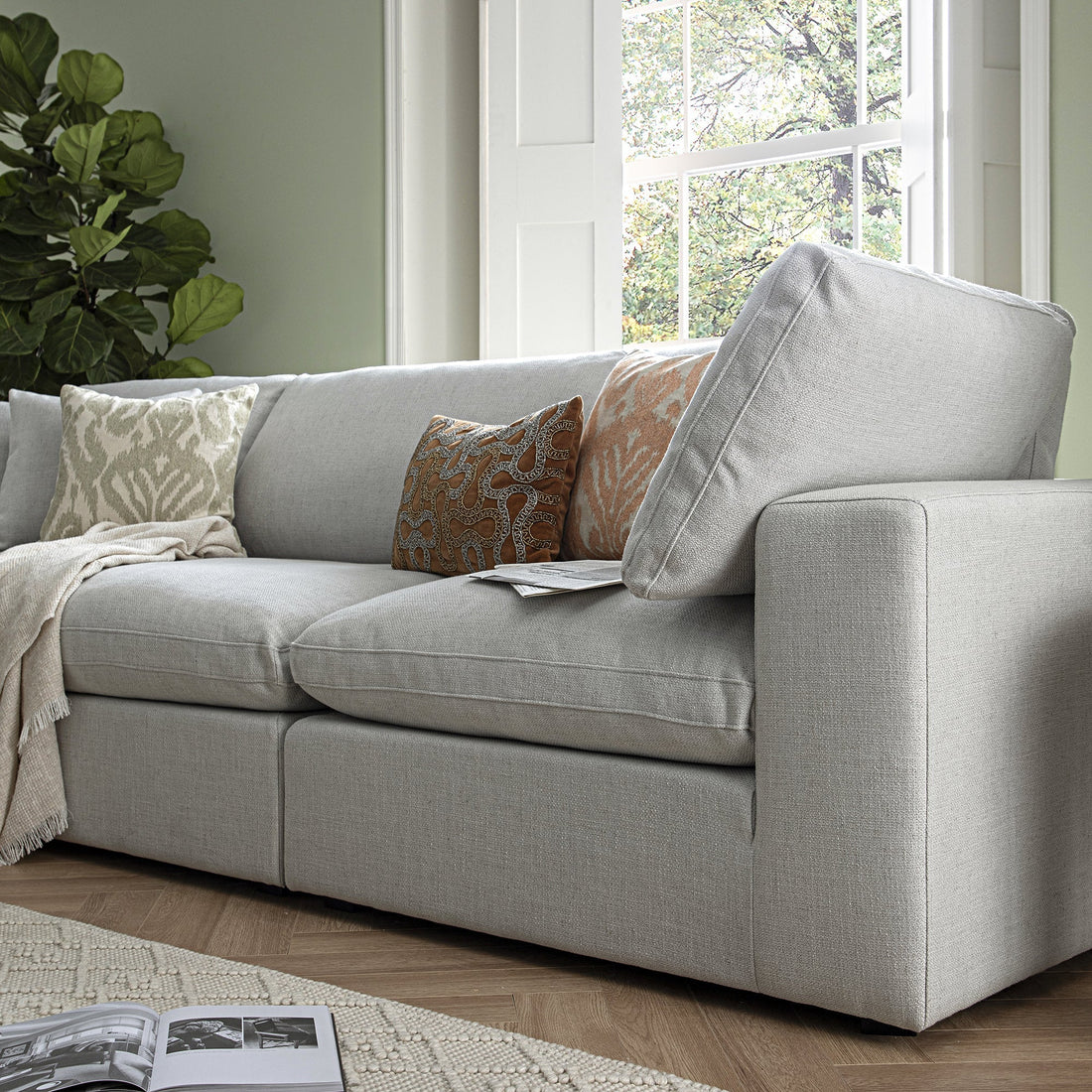 Lutyens Light Grey Linen Blend Modular Sofa, 3-Piece