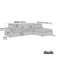 Lutyens Oatmeal Weave Fabric Modular Sofa 3-Piece Chaise