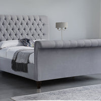 Colorado Soft Silver Naple Chesterfield Sleigh Scroll Bed Frame