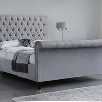Colorado Soft Silver Naple Chesterfield Sleigh Scroll Bed Frame