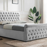 Silver Plush Deigo Swan Sleigh Chesterfield Bed Frame