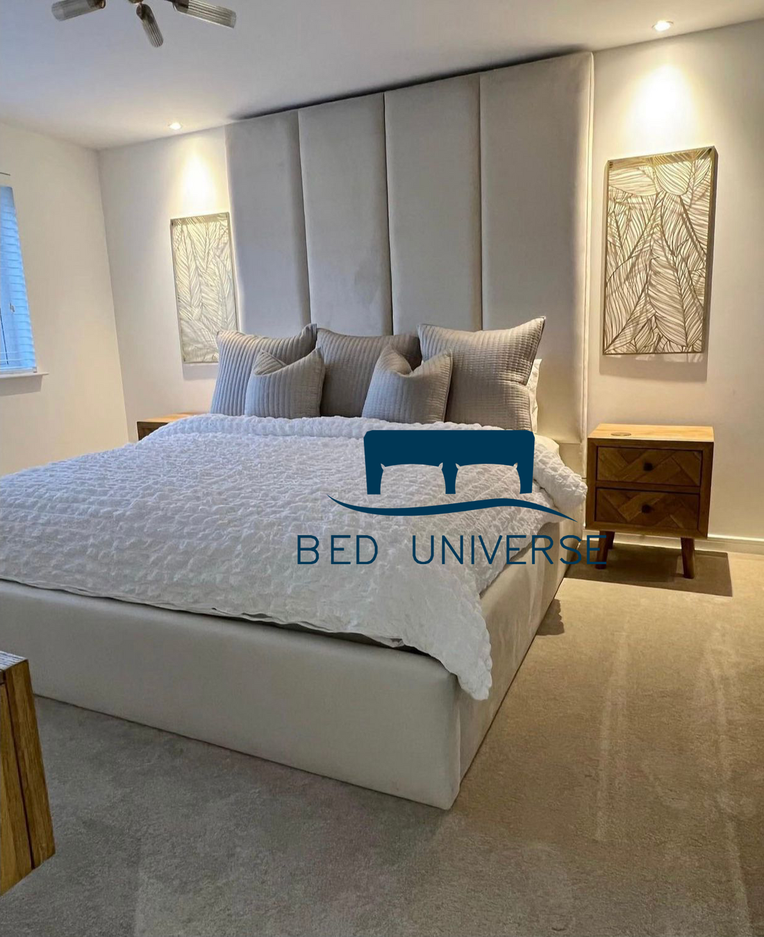 Sally 4 Panels Stripe Lines Linear Upholstered Bed Frame