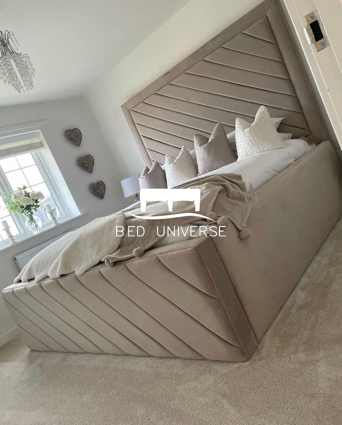 Gracey Lines Stripe Panel Upholstered Fabric Bed Frame