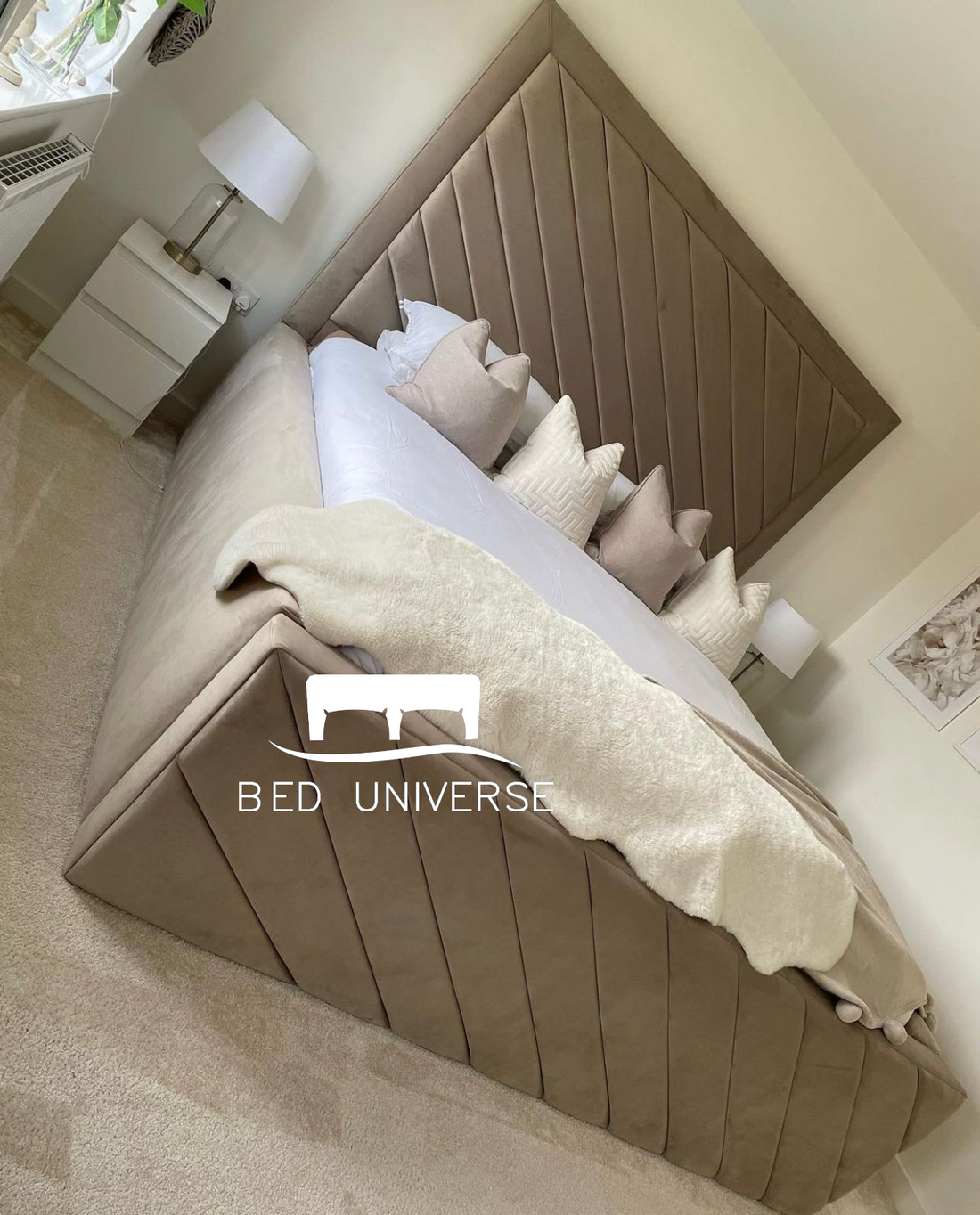 Gracey Lines Stripe Panel Upholstered Fabric Bed Frame