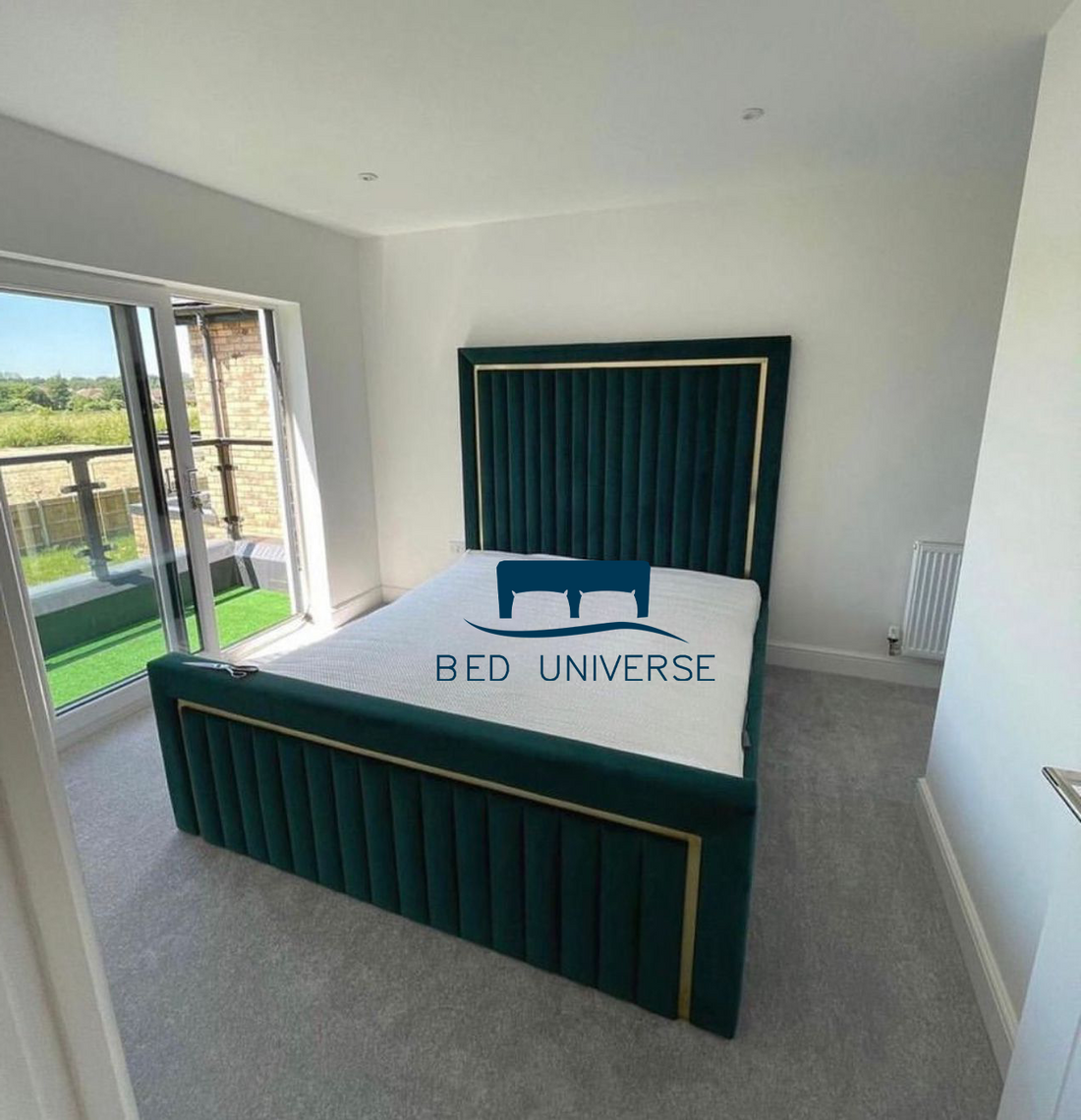 Lasso Gold Strip Panel Strip Line Fabric Upholstered Bed