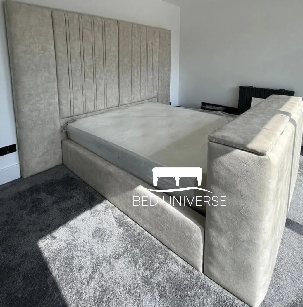 Rhea Wide Headboard Upholstered TV Optional Ottoman Bed Frame