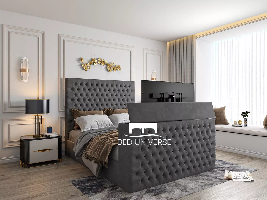 Onelife Natural Velvet Upholstered TV Optional Ottoman Bed Frame