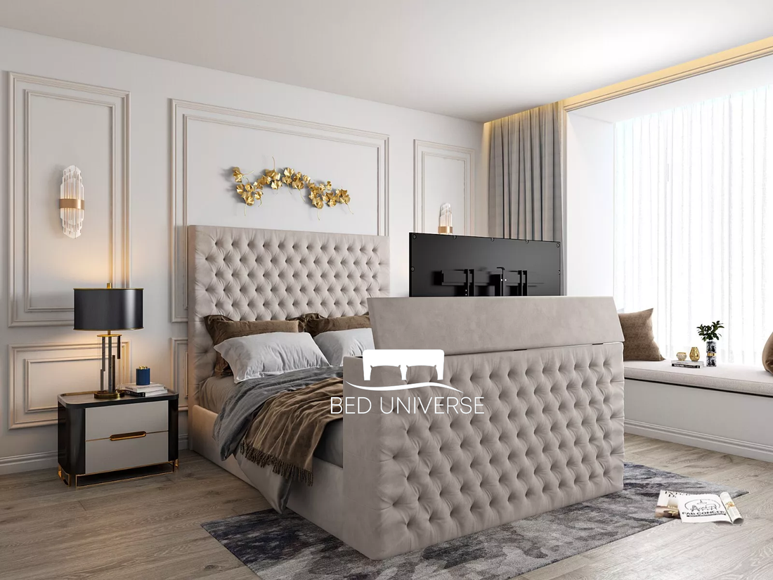 Onelife Natural Velvet Upholstered TV Optional Ottoman Bed Frame