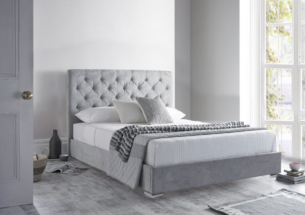 Eliza Silver Naple Soft Velvet Bed Frame Bed Universe